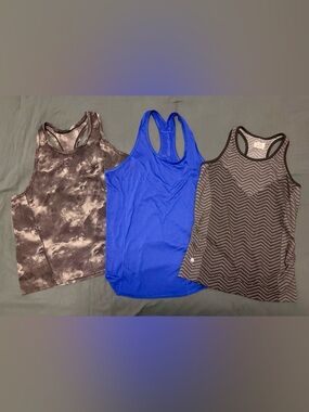 Athleta Racerback Tank Trio - Royal Blue + Black/Gray Prints Size XL/1X